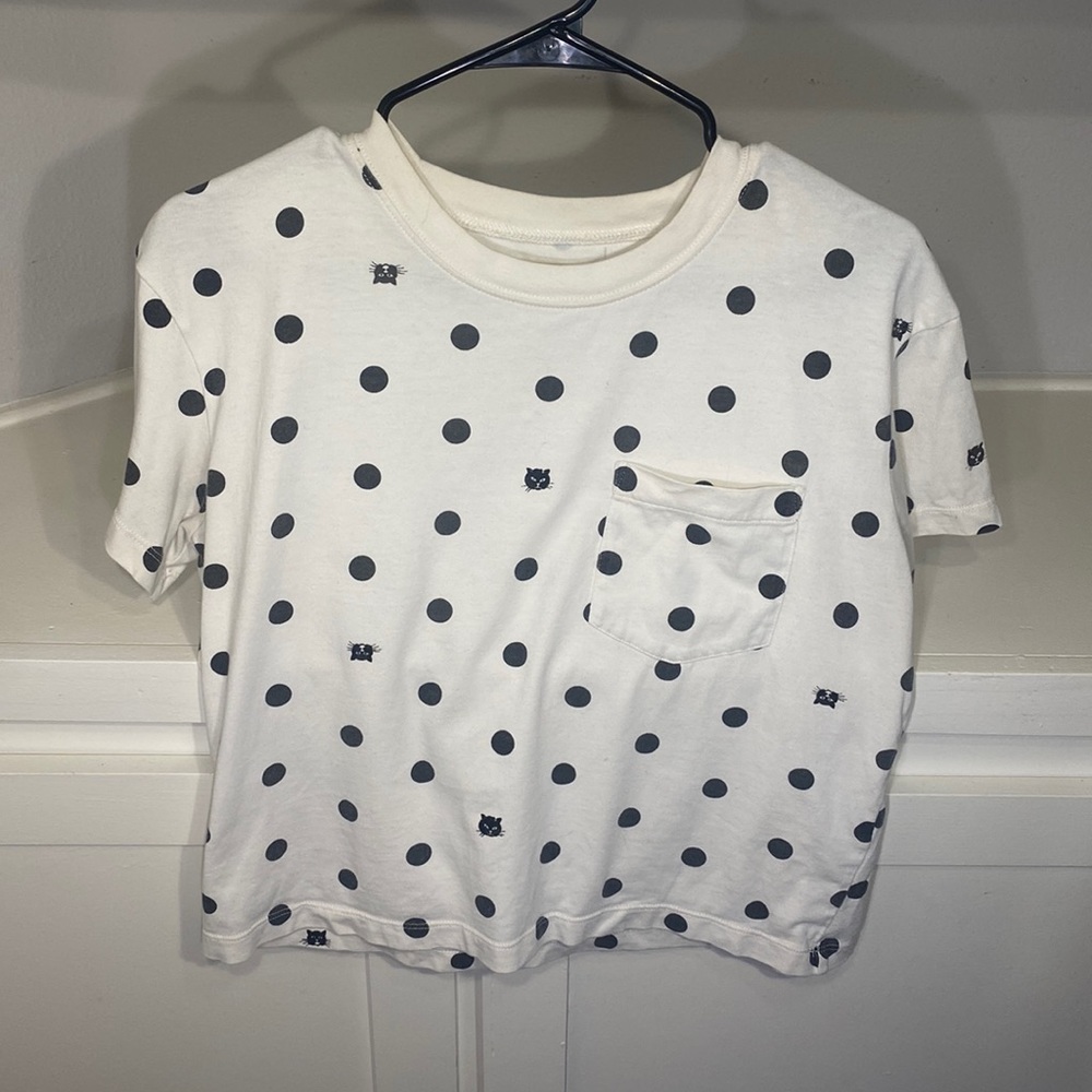 short sleeve polka dot/cat print t shirt